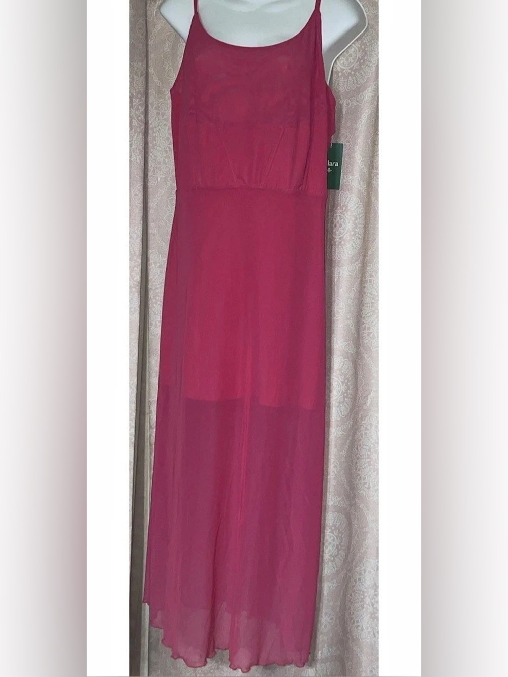 NWT Halara Fuchsia Pink Sleeveless Maxi Dress Chiffon Overlay Women's Size L
